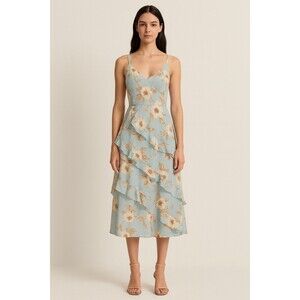 A New Day, Green Chiffon Ruffled Dress, Lined,  Size XL